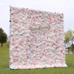 Wholesale Cloth Base Artificial Rose Flower Wall Background Wedding Decoration Sign-in Flower Row for Reception Flower Wall - 1*1m(3.28*3.28ft) / white 18