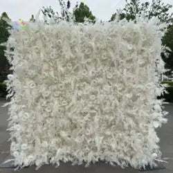 White Baby Breath Rose Artificial Flower Wall Backdrop Roll up 5D Simulation Floral Wall Wedding Banquet Hall Event Photo - 1*1ft / #22