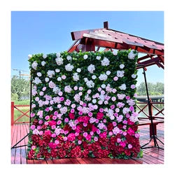 MYFW High-quality Customized 5D 3D Flower Wall Backdrop Silk Artificial Decorative Flower Wall Pink Wedding Rose Wall Penels - 240*240cm free size you like / Green + Red