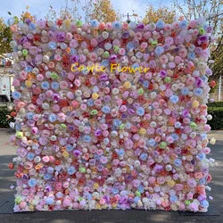 Custom OEM ODM Artificial Flower Wall 3D Mixed Silk Artificial Flowers Handmade Roll up Backdrop for Wedding Event Party Decor - 8ft*8ft, 10ft*10ft, Customized / FW671