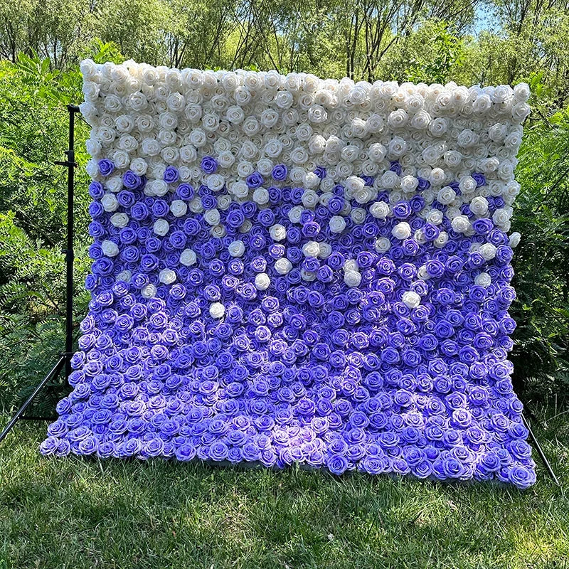 Custom 3D 5D Fabric Cloth Roll up Artificial Silk Rose Peony Flowers Wall Backdrop Panel Wedding Decor Artificial Flower Wall