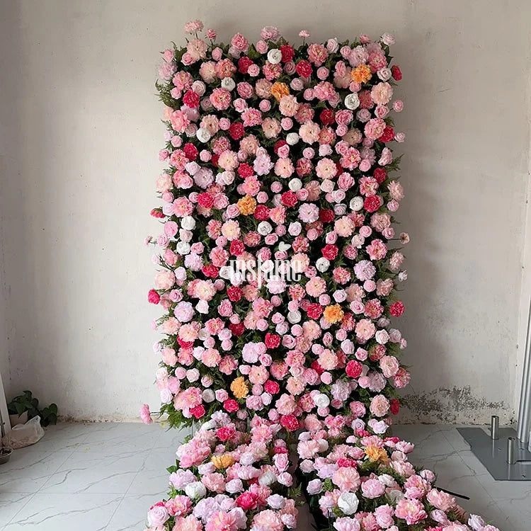 MSFAME Artificial Flowers Wall Wedding Decoration 5D Large Panel Backdrop Peony Pink Flower Wall