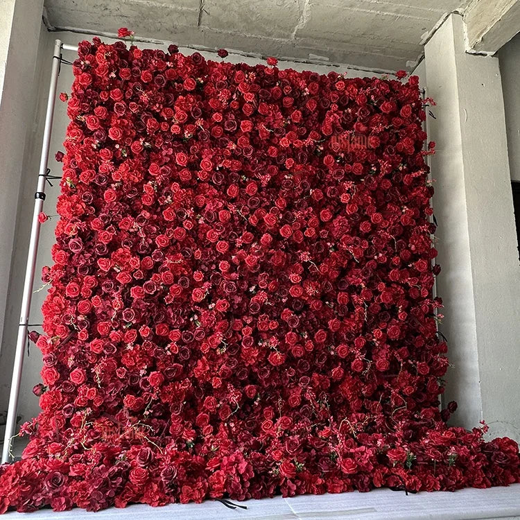 MSFAME Festive Party Supplies Decorative 8Ft X 8Ft Roll up Red Roses Flower Wall Backdrop