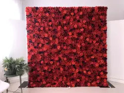 F198 Luxury Restaurant Wall Backdrop Decor Burgundy Flower Mat Artificial 3D 5D Red Faux Silk Rose Flower Wall for Wedding Event - 8ft x 8ft , 4ft x 8ft , 10ft x 8ft , or Custom / 63 flower wall