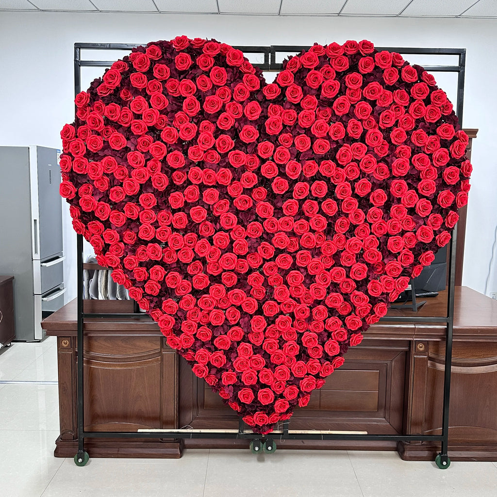 Custom 3D 5D Fabric Cloth Roll up Artificial Silk Rose Peony Flowers Wall Backdrop Panel Wedding Decor Artificial Flower Wall