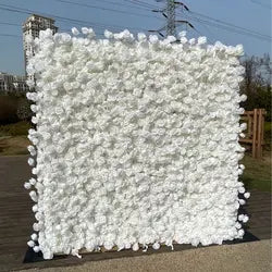 Wholesale Cloth Base Artificial Rose Flower Wall Background Wedding Decoration Sign-in Flower Row for Reception Flower Wall - 1*1m(3.28*3.28ft) / white green 27