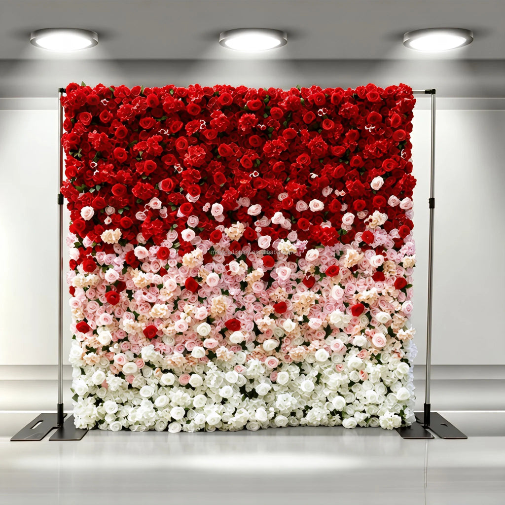 Fast Setup Wedding Decoration 3D Roll up Silk Artificial Flower Wall Backdrop Handmade Artificial Rose Flower Wall Panels for Party Wall for Event