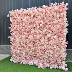 White Baby Breath Rose Artificial Flower Wall Backdrop Roll up 5D Simulation Floral Wall Wedding Banquet Hall Event Photo - 1*1ft / #28