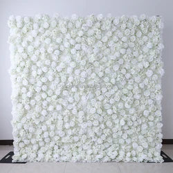 A01 Custom Pink White Floral Wall Panel Backdrop 3D 5D Roll up Zipper Fabric Artificial Silk Rose Flower Wall for Wedding Decor