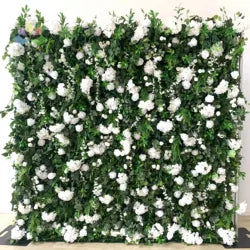 White Baby Breath Rose Artificial Flower Wall Backdrop Roll up 5D Simulation Floral Wall Wedding Banquet Hall Event Photo - 1*1ft / #10
