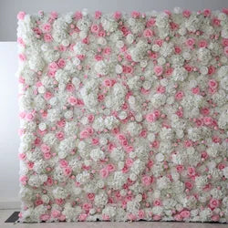 EG-M041 5D 8ft X 8ft Roll up Fabric Flower Wall Artificial Rose White Flower Wall for Wedding Backdrop Decoration - 1 Square Meter / White 12