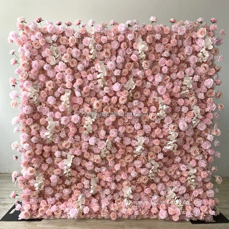 Cheap Artificial Rose Flower Wall Panel Backdrop Roll up 8ft X 8ft Flower Wall for Wedding Party Event Decoration