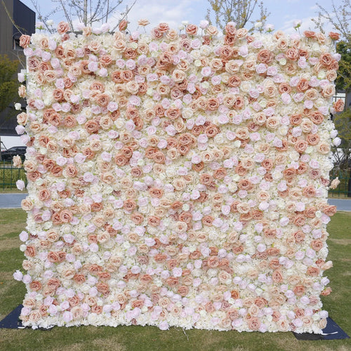 5D Simulation Cotton Elegant Pink White Rose Flower Wall Background for Wedding Venue Layout Photo Props