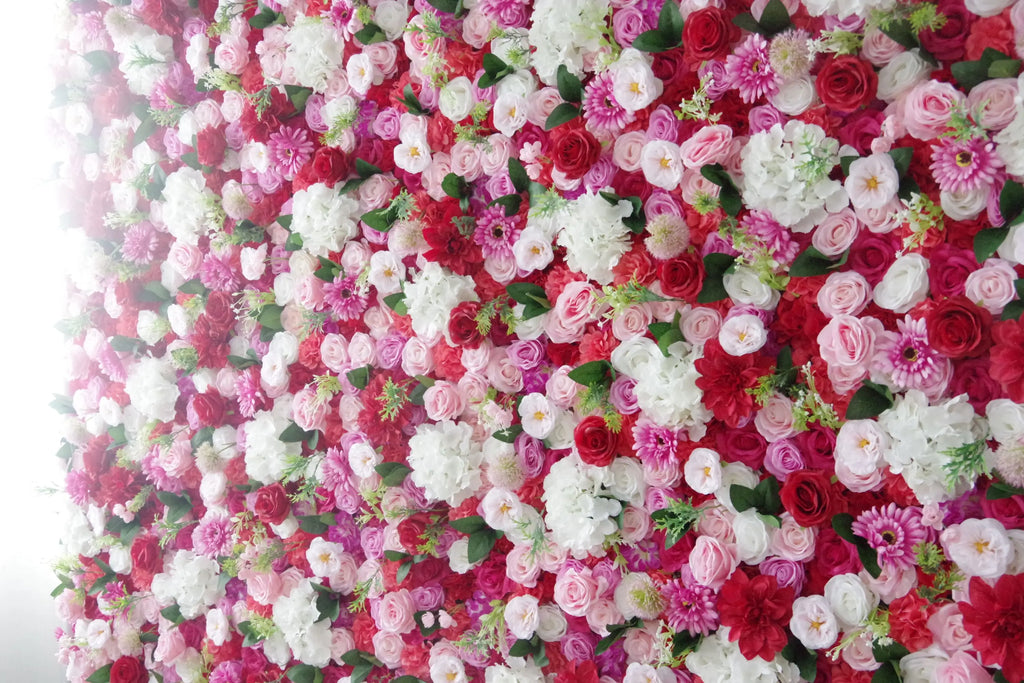 Custom 3D White Plastic Fabric Handmade Artificial Rose Flower Wall Wedding Mother's Day Background Decoration