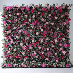 A01 Custom Pink White Floral Wall Panel Backdrop 3D 5D Roll up Zipper Fabric Artificial Silk Rose Flower Wall for Wedding Decor - #34 408