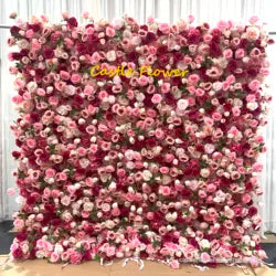 Custom OEM ODM Artificial Flower Wall 3D Mixed Silk Artificial Flowers Handmade Roll up Backdrop for Wedding Event Party Decor - 8ft*8ft, 10ft*10ft, Customized / FW657
