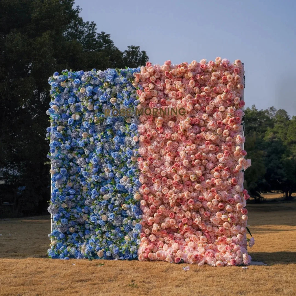 Wedding Party Event Decor  Flower Wall Panel  3D Roll up Fabric Cloth Artificial Silk Rose Flower Wall Backdrop