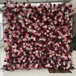 A01 Custom Pink White Floral Wall Panel Backdrop 3D 5D Roll up Zipper Fabric Artificial Silk Rose Flower Wall for Wedding Decor - #79 086-1