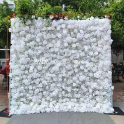 DKB Custom Wedding Decoration Roll up Flower Wall 3D Floral Cloth Flower Wall White Rose Flower Wall Backdrop for Wedding Decor
