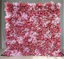 A01 Custom Pink White Floral Wall Panel Backdrop 3D 5D Roll up Zipper Fabric Artificial Silk Rose Flower Wall for Wedding Decor - #77 370
