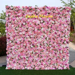 L-R513 Custom High Quality Wholesale 5D Pink Mixed Flowers for Wedding Party Decoration, Best Selling Artificial Flower Wall - 8ft*8ft, 10ft*10ft, Customized / FW512