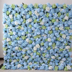 EG-M041 5D 8ft X 8ft Roll up Fabric Flower Wall Artificial Rose White Flower Wall for Wedding Backdrop Decoration - 1 Square Meter / Blue 07