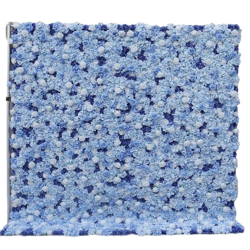 3d Flower Background Artificial Flower Wall Panels Decoration Blue Silk Rose 8x8 Roll up Flower Wall Wedding Backdrops