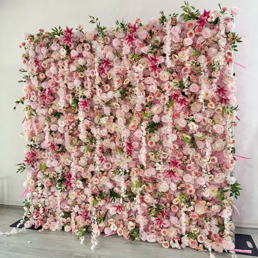 Flowerwall Spun Silk 3D  Flowers Wall Backdrop Roll UpRoses  Modern Handmade Lightweight Long-Lasting Wall Panel Background