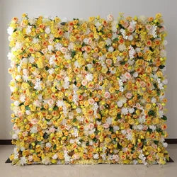 EG-M041 5D 8ft X 8ft Roll up Fabric Flower Wall Artificial Rose White Flower Wall for Wedding Backdrop Decoration - 1 Square Meter / White and Green 29
