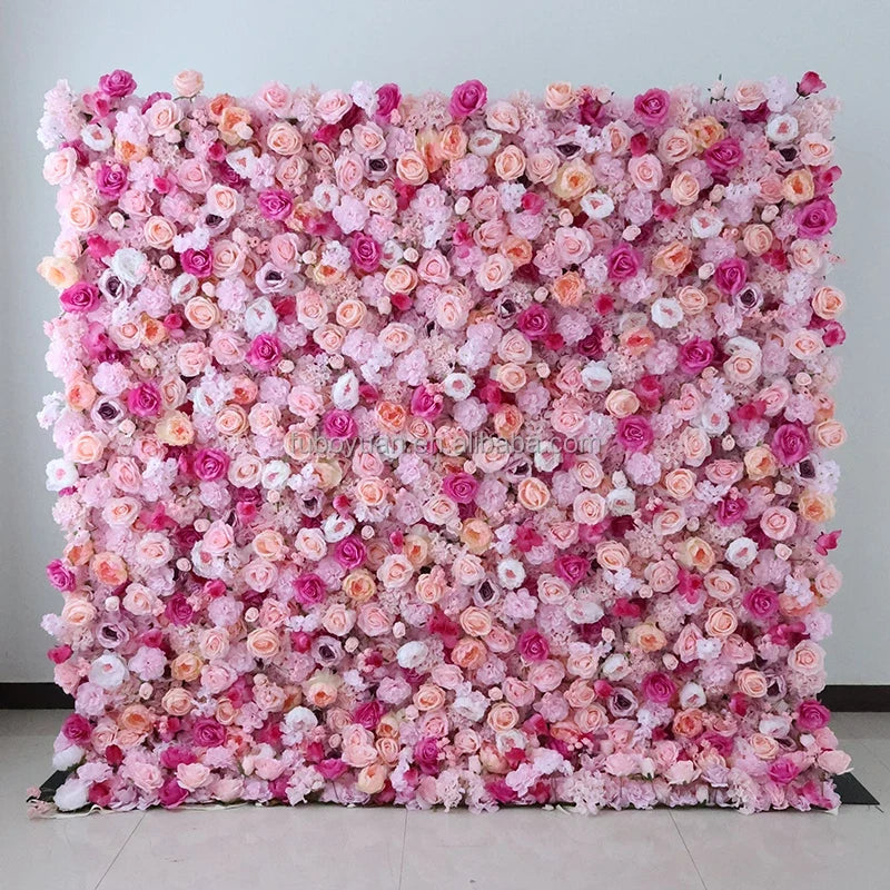 F198 Luxury Restaurant Wall Backdrop Decor Burgundy Flower Mat Artificial 3D 5D Red Faux Silk Rose Flower Wall for Wedding Event
