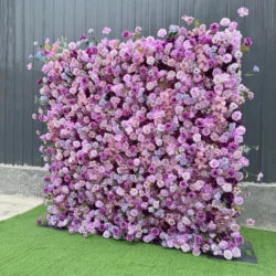 White Baby Breath Rose Artificial Flower Wall Backdrop Roll up 5D Simulation Floral Wall Wedding Banquet Hall Event Photo - 1*1ft / 33