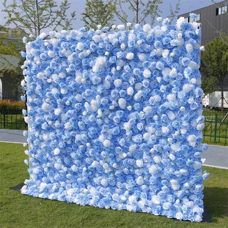 3d Flower Background Artificial Flower Wall Panels Decoration Blue Silk Rose 8x8 Roll up Flower Wall Wedding Backdrops