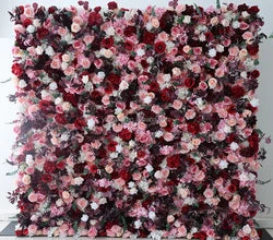 A01 Custom Pink White Floral Wall Panel Backdrop 3D 5D Roll up Zipper Fabric Artificial Silk Rose Flower Wall for Wedding Decor - #38 375-2