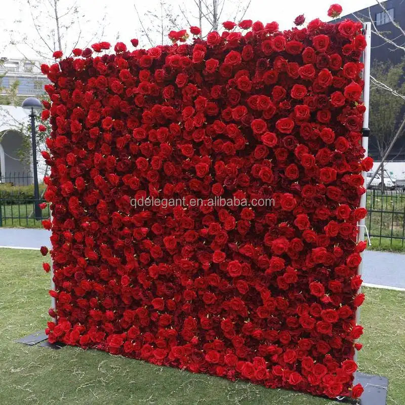 EG-M041 5D 8ft X 8ft Roll up Fabric Flower Wall Artificial Rose White Flower Wall for Wedding Backdrop Decoration