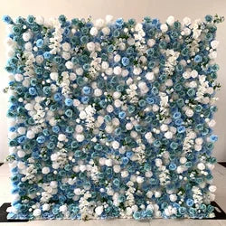Custom 3d Roll up Fabric Cloth Base Pink Silk Rose Flowerwall Backdrop Panel Decor Artificial Flower Wall for Wedding Decor
