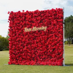 Wedding Party Event Decor  Flower Wall Panel  3D Roll up Fabric Cloth Artificial Silk Rose Flower Wall Backdrop - 1*1m   17