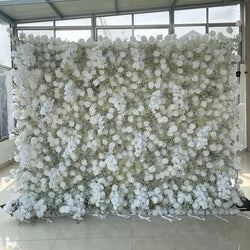 A01 Custom Pink White Floral Wall Panel Backdrop 3D 5D Roll up Zipper Fabric Artificial Silk Rose Flower Wall for Wedding Decor - #74 397