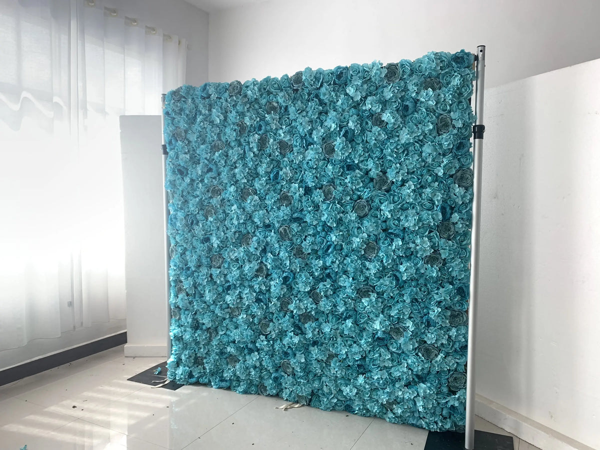 High-Quality Rolled Artificial Flower Wall 3D/5D Blue Flower Wall Background 8ft X 8ft Wedding Background Flower Wall