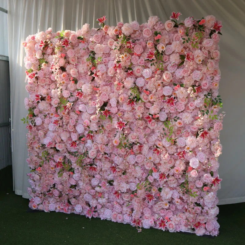 Handmade Artificial Pink Lily Rose Flower Wall Popular Photo-Taking Background Wedding Shopping Mall Window Decoration Wall