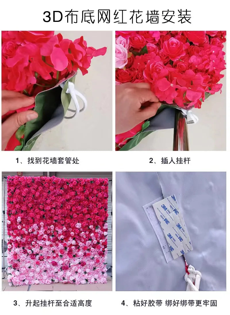 Ready Stock 5D Artificial Flower Supplier Wall Cherry Blossom Silk Cloth Background Wall for Wedding Decoration