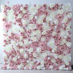 A01 Custom Pink White Floral Wall Panel Backdrop 3D 5D Roll up Zipper Fabric Artificial Silk Rose Flower Wall for Wedding Decor - #25 394