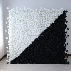 EG-M041 5D 8ft X 8ft Roll up Fabric Flower Wall Artificial Rose White Flower Wall for Wedding Backdrop Decoration - 1 Square Meter / Brown 08