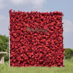 Wedding Party Event Decor  Flower Wall Panel  3D Roll up Fabric Cloth Artificial Silk Rose Flower Wall Backdrop - 1*1m   8