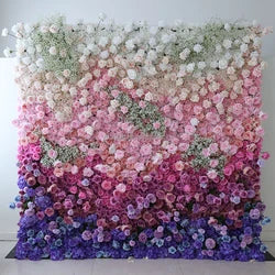 A01 Custom Pink White Floral Wall Panel Backdrop 3D 5D Roll up Zipper Fabric Artificial Silk Rose Flower Wall for Wedding Decor - #36 404