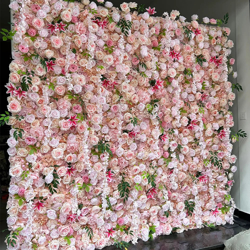 2x2M Flower Wall Panel 3D Silk Rose Floral Wall Decor for Wedding Home Decor Background Shop Party Photo Arrangement
