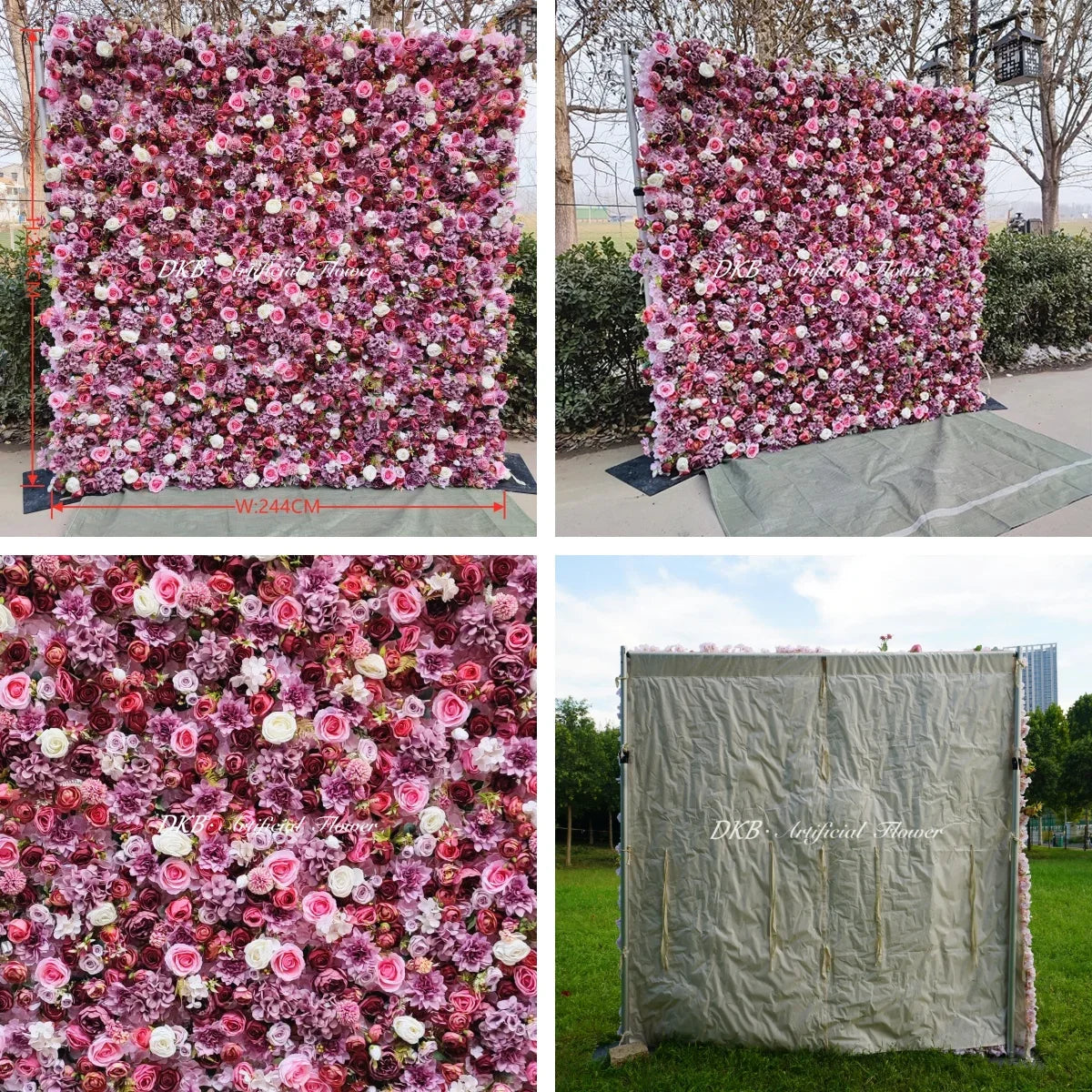 DKB High Quality Wedding Event Floral 5D Artificial Rose Flower Wall 8ft X 8ft Wedding Home Party  Decoration Stage Backdrop