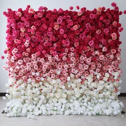 F198 Luxury Restaurant Wall Backdrop Decor Burgundy Flower Mat Artificial 3D 5D Red Faux Silk Rose Flower Wall for Wedding Event - 8ft x 8ft , 4ft x 8ft , 10ft x 8ft , or Custom / 59 flower wall