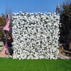 DKB Custom Wedding Decoration Roll up Flower Wall 3D Floral Cloth Flower Wall White Rose Flower Wall Backdrop for Wedding Decor - 8*8 feet or Custom Sizes / HQ263