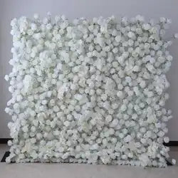 EG-M041 5D 8ft X 8ft Roll up Fabric Flower Wall Artificial Rose White Flower Wall for Wedding Backdrop Decoration - 1 Square Meter / Red 01