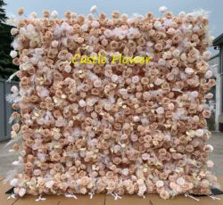 Custom OEM ODM Artificial Flower Wall 3D Mixed Silk Artificial Flowers Handmade Roll up Backdrop for Wedding Event Party Decor - 8ft*8ft, 10ft*10ft, Customized / FW689